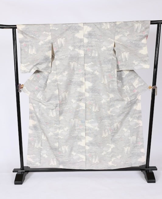 Japanese kimono used <Tsumugi> Msize silk 100% /T582