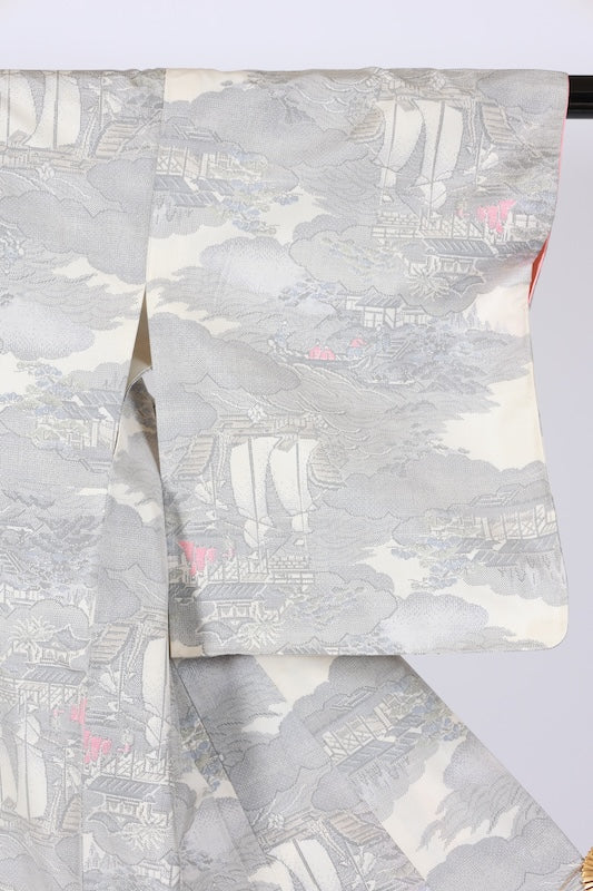 Japanese kimono used <Tsumugi> Msize silk 100% /T582