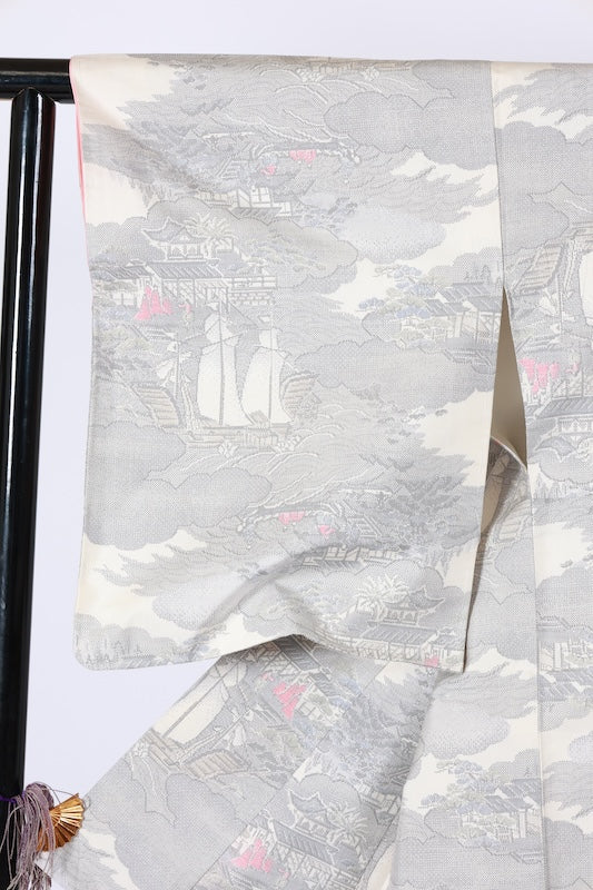 Japanese kimono used <Tsumugi> Msize silk 100% /T582