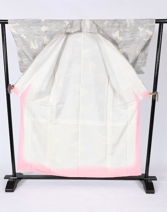 Japanese kimono used <Tsumugi> Msize silk 100% /T582
