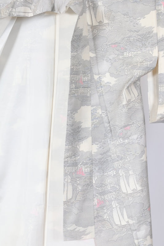 Japanese kimono used <Tsumugi> Msize silk 100% /T582