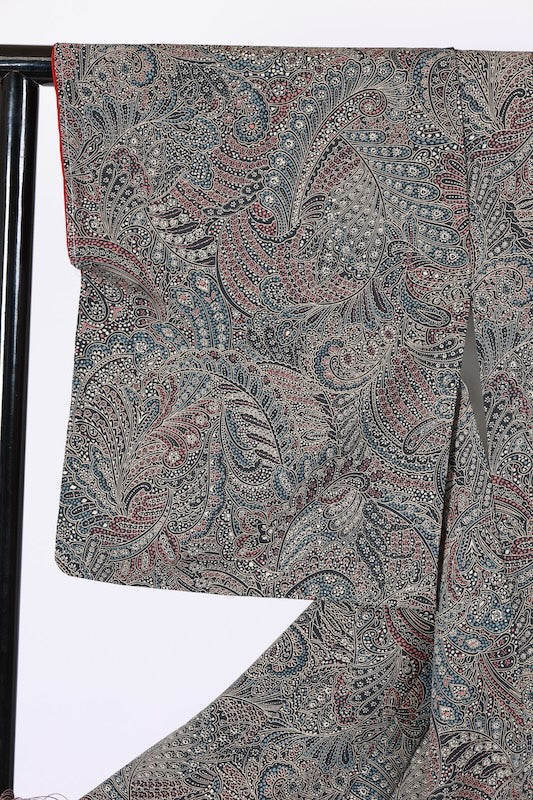 New Unused Japanese kimono <komon> Lsize silk 100% /T581