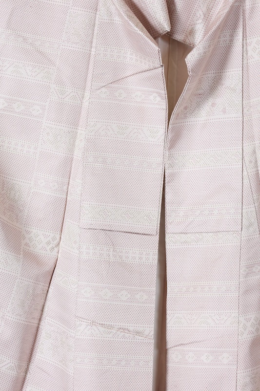 Tsumugi used kimono silk fabric, beige, light brown, light green, horizontal stripes, ikat pattern, J37