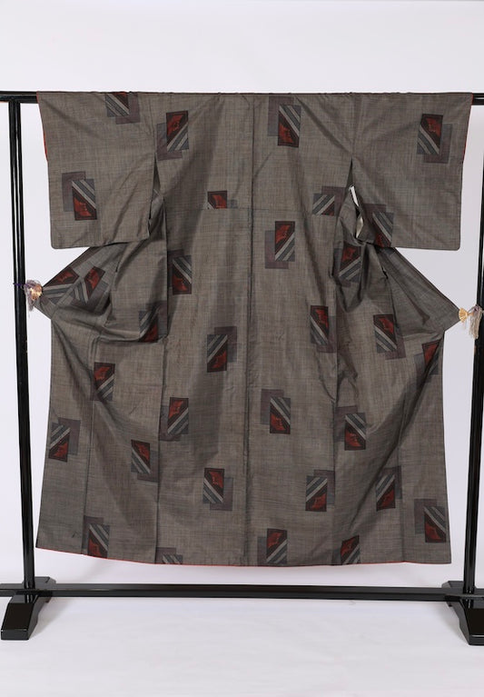 Japanese kimono used <Tsumugi> Msize silk 100% /T668