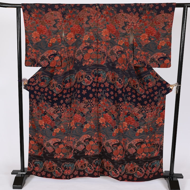 Japanese kimono used <Komon> Msize silk 100% /T634