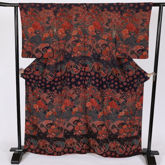 Japanese kimono used <Komon> Msize silk 100% /T634