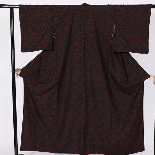 Japanese kimono used <Tsumugi> Msize silk 100% /T626