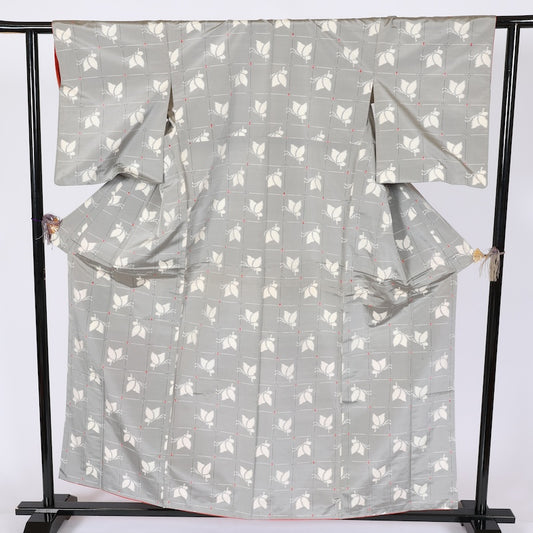 Japanese kimono used <Tsumugi> Lsize silk 100% /T622