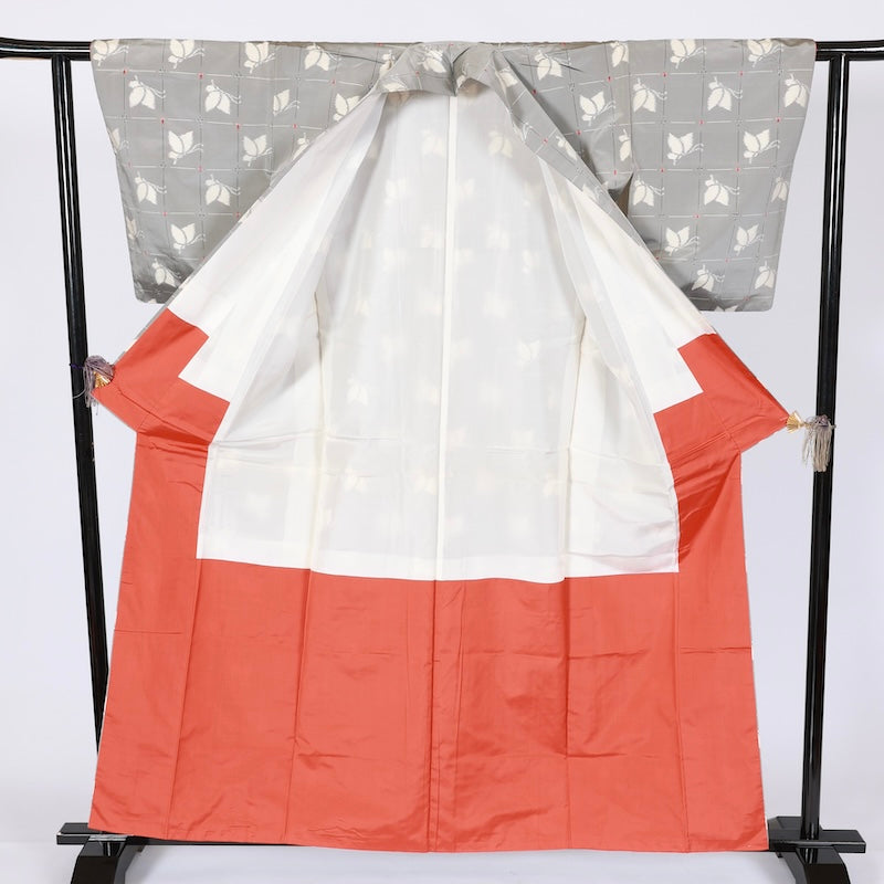 Japanese kimono used <Tsumugi> Lsize silk 100% /T622