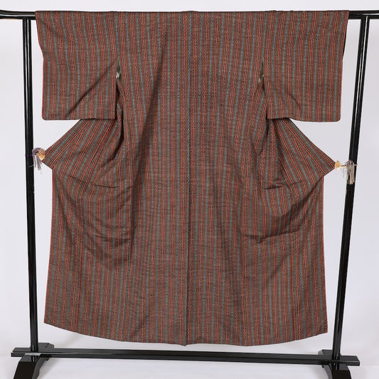 Japanese kimono used <Tsumugi> Msize silk 100% /T618