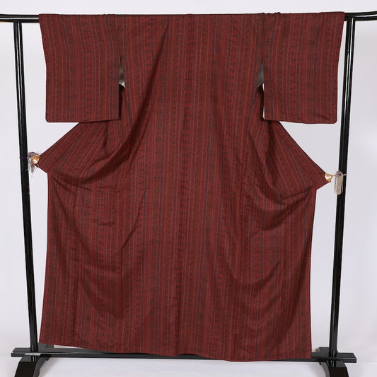 Japanese kimono used <Tsumugi> Lsize silk 100% /T617