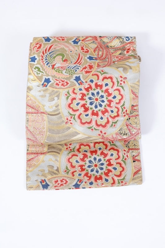 Nagoya obi used (sash) - Gold, Silver, Indigo, Red, Green, Black, Pink - Phoenix, Mirror pattern, Knot, Cloud Dragon design - L86