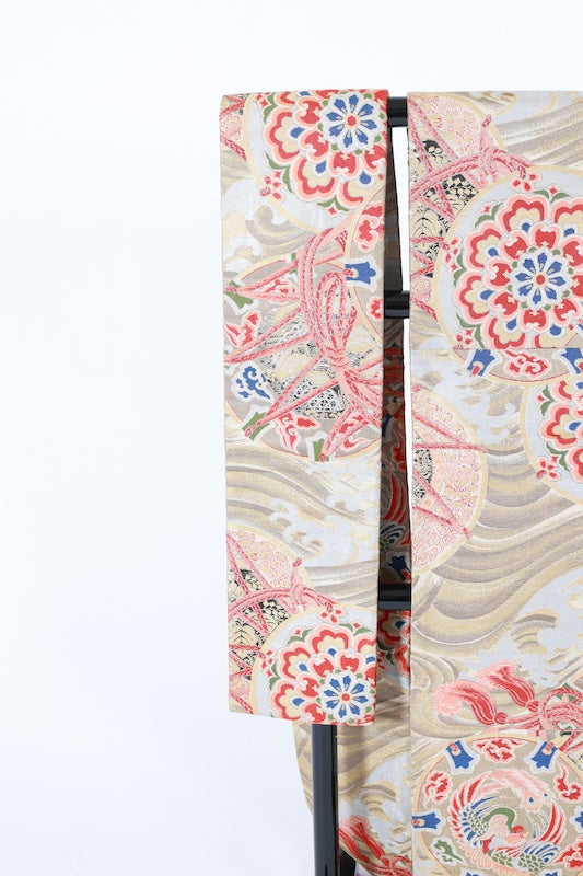 Nagoya obi used (sash) - Gold, Silver, Indigo, Red, Green, Black, Pink - Phoenix, Mirror pattern, Knot, Cloud Dragon design - L86