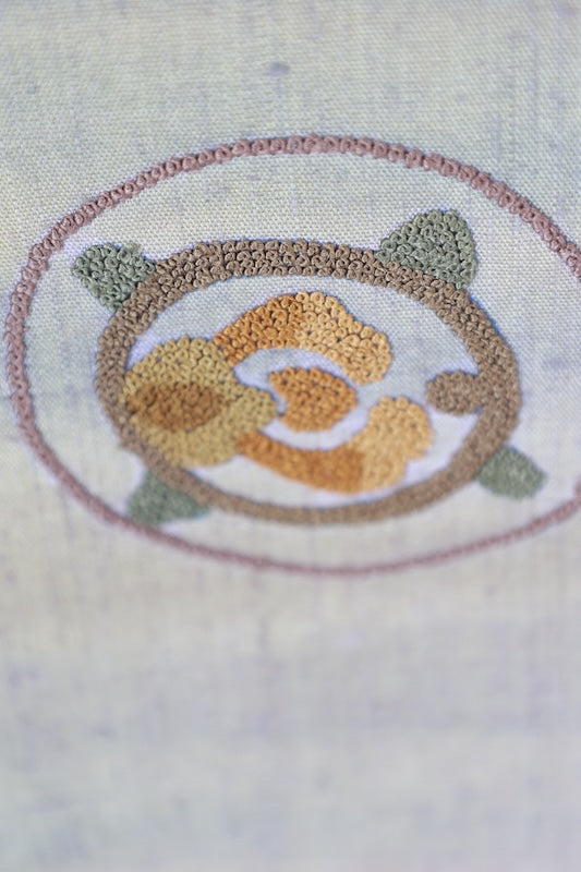 Nagoya obi used (sash) - Green, purple, brown, purple - Sagara embroidery - floral pattern - L84