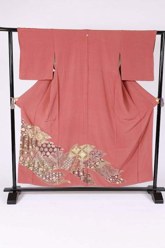 Japanese kimono used (Irotome) M-size 100% silk /K56