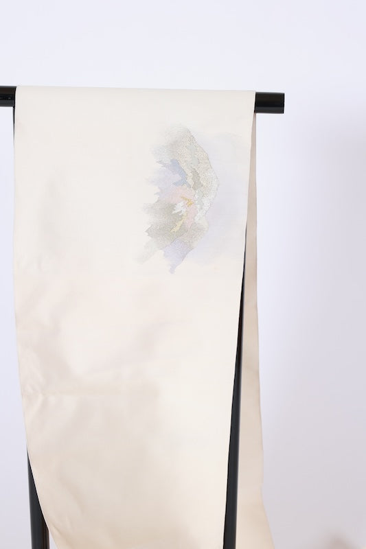 Nail-scratched tapestry Nagoya obi used (sash) - Beige, Gold, Silver, Shades of Purple, Green, Coral, Dark Blue - L90