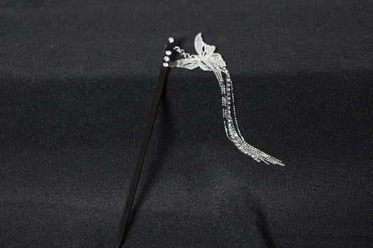Kanzashi (hair ornament) – Butterfly, Silver, Rhinestone, Tortoiseshell-colored Brand New / D31