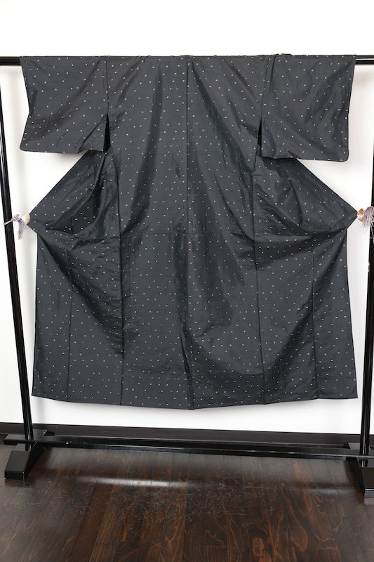 Tsumugi kimono black Hand-woven Pre-owned/D61
