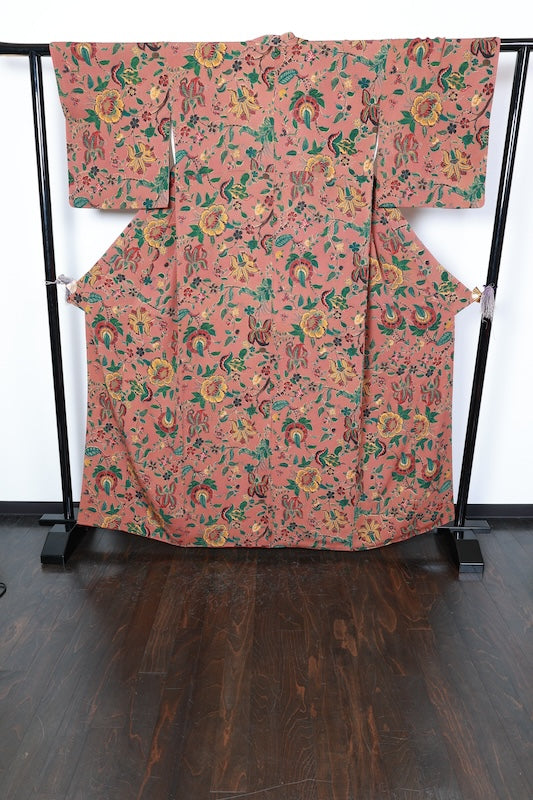 Komon kimono Hand-dyed botanical pattern used /R431