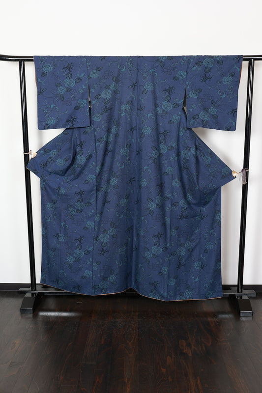Komon kimono Indigo shade flower Pre-owned /R483