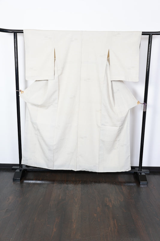 Tsumugi kimono white Hand-woven Pre-owned /R482