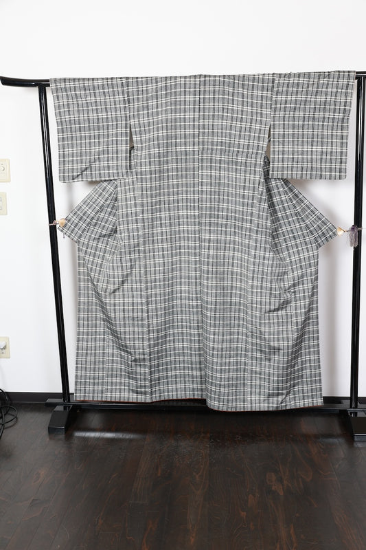 Tsumugi kimono Checkered pattern /R461
