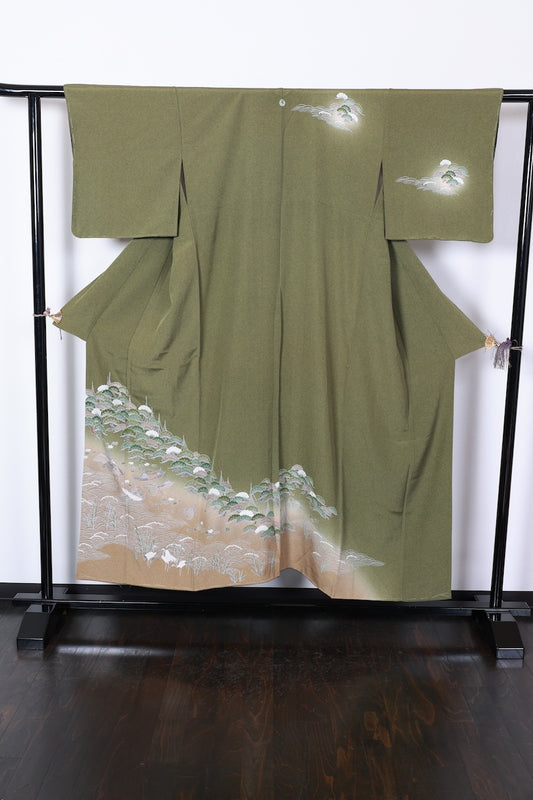 Houmongi kimono green ink Hand-drawn New and unused item /R498