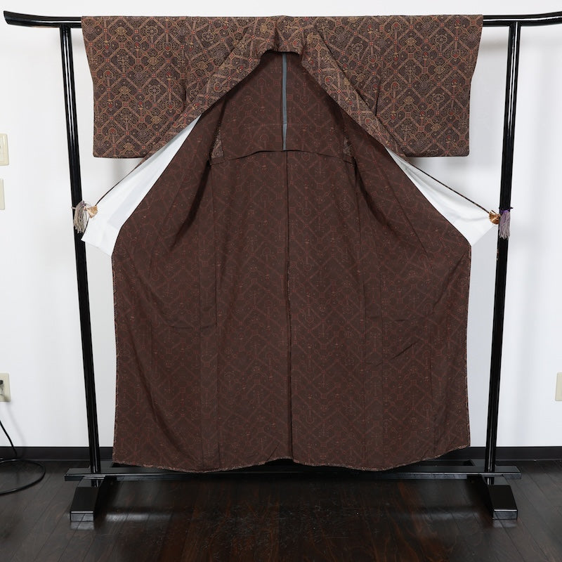 Japanese kimono<komon>-size M silk 100% silk /T14