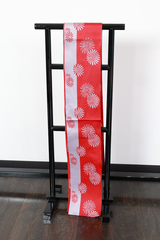 Hanhaba-obi sash belt red flower pre-owned /R529