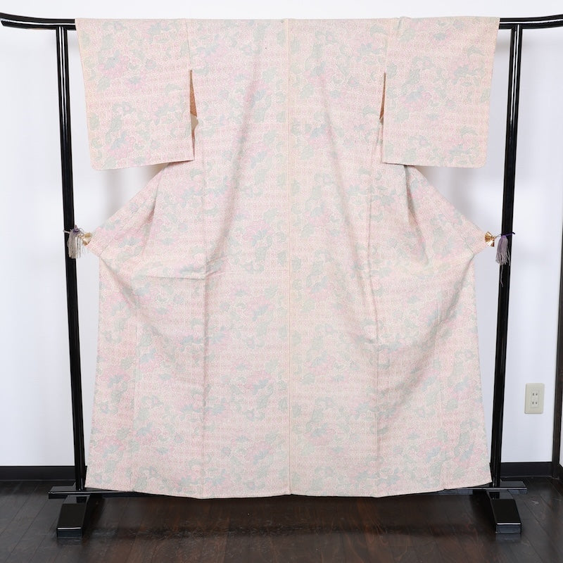 Japanese kimono used <tsumugi>-size L silk 100% silk /T49