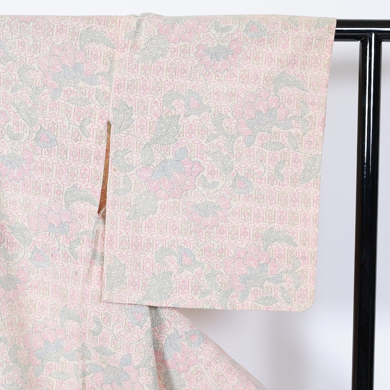 Japanese kimono used <tsumugi>-size L silk 100% silk /T49