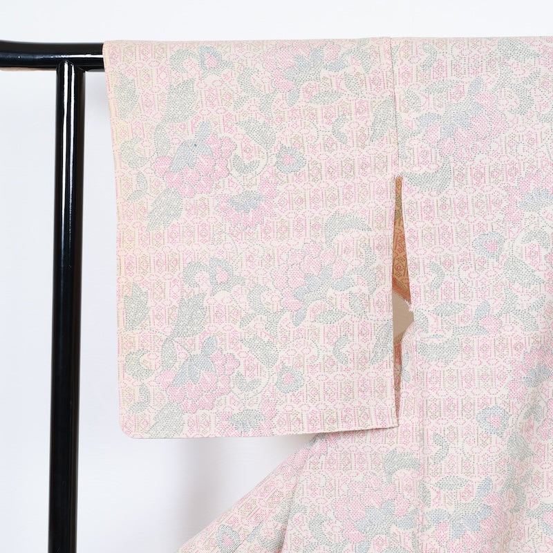 Japanese kimono used <tsumugi>-size L silk 100% silk /T49