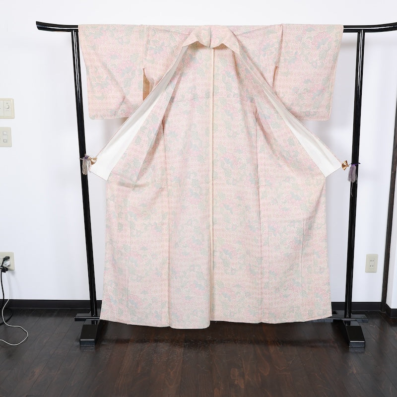 Japanese kimono used <tsumugi>-size L silk 100% silk /T49