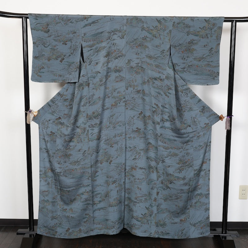 Japanese kimono used <komon>-size L silk 100% silk /T52