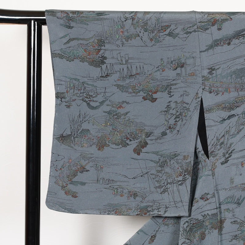 Japanese kimono used <komon>-size L silk 100% silk /T52