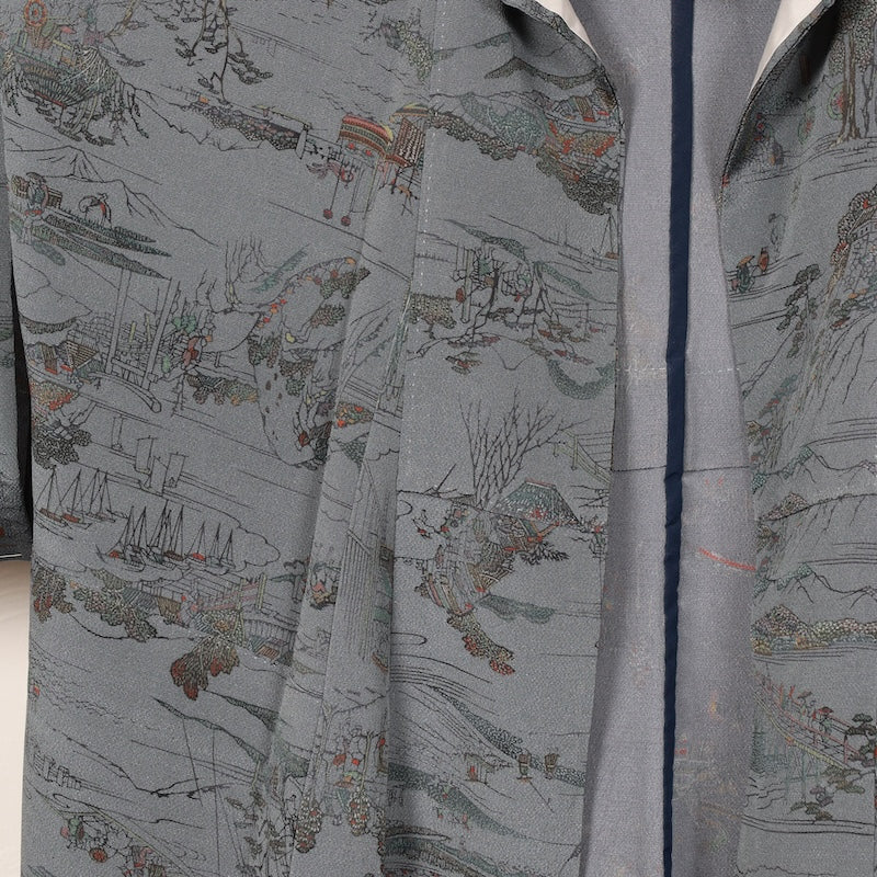 Japanese kimono used <komon>-size L silk 100% silk /T52