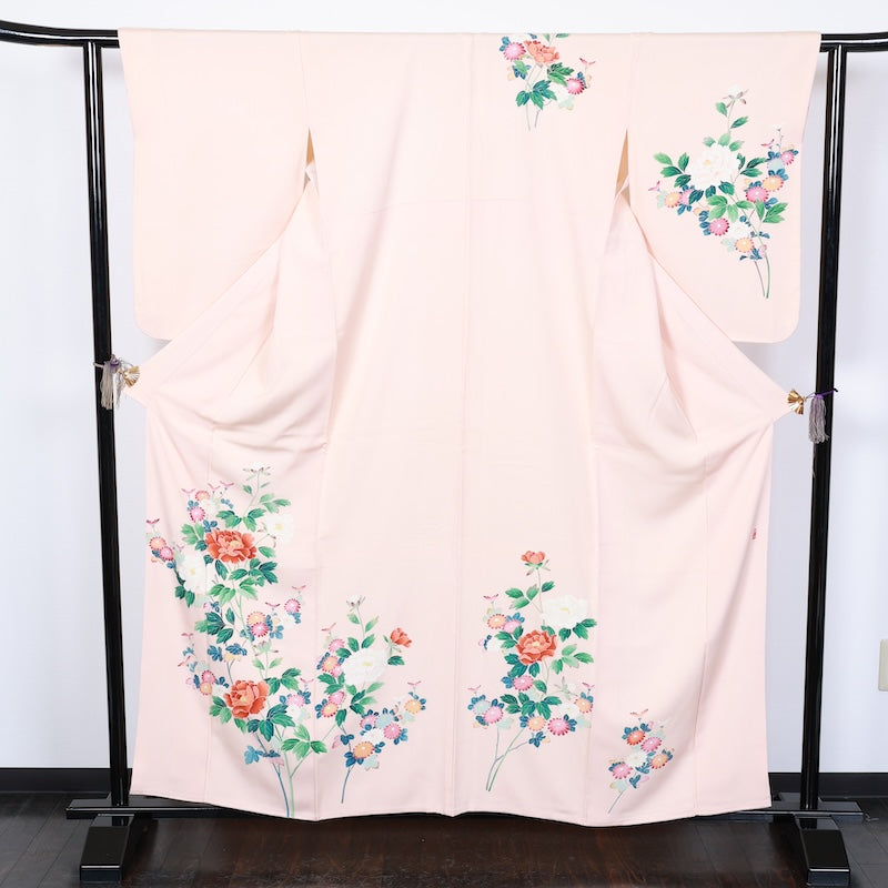 Japanese kimono used <houmongi>-size L silk 100% silk /T61
