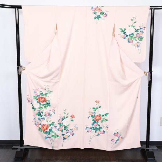 Japanese kimono used <houmongi>-size L silk 100% silk /T61