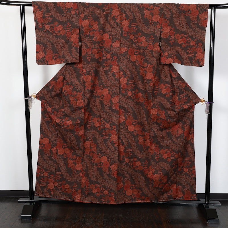Japanese kimono New <tsumugi>-size L silk 100% silk /T69