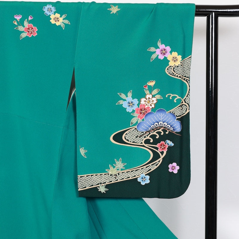 Japanese kimono used <houmongi>-size L silk 100% silk /T75