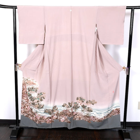 Japanese kimono used <irotome>-size M silk 100% silk /T76