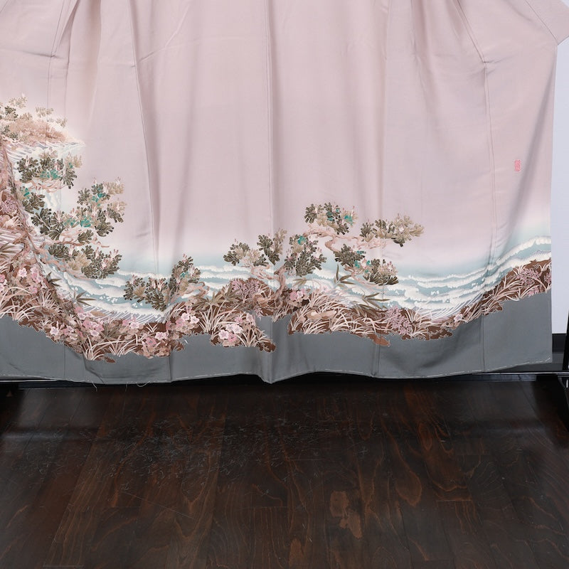 Japanese kimono used <irotome>-size M silk 100% silk /T76