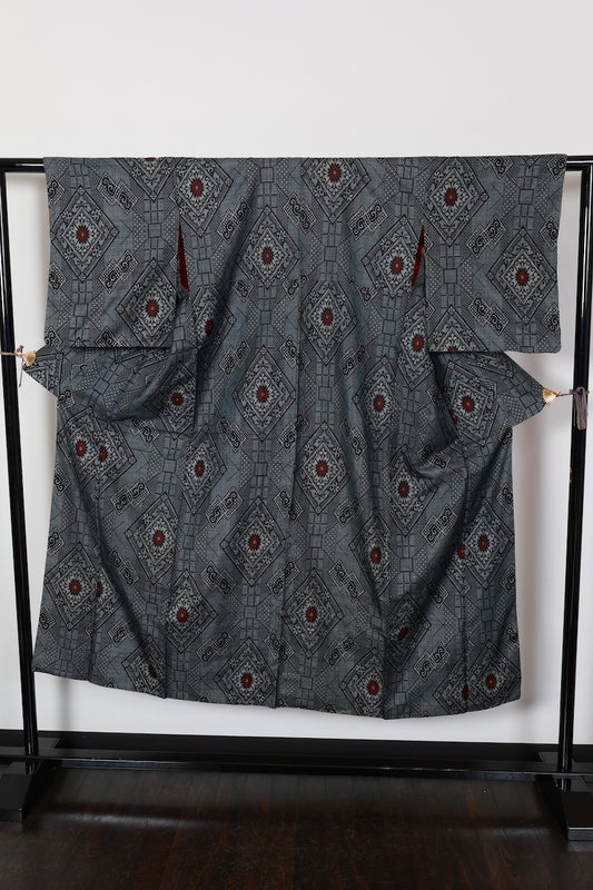 Tsumugi kimono indigo white pre-owned /R568