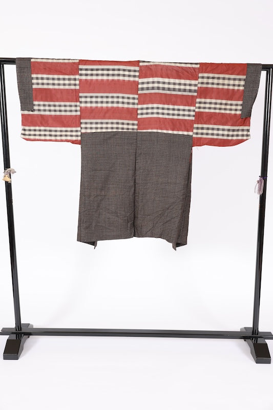 Japanese Men's kimono,haori 2piece set used Lsize silk 100% /T683