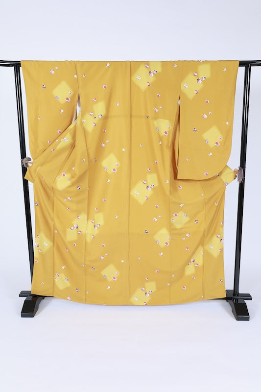 Japanese kimono used <Komon> Lsize polyester /T681