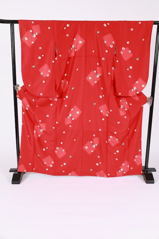 Japanese kimono used <komon> Lsize polyester /T677