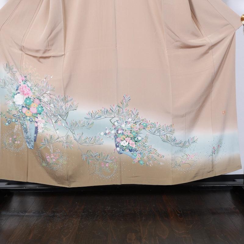 Japanese kimono used <irotome>-size M silk 100% silk /T93