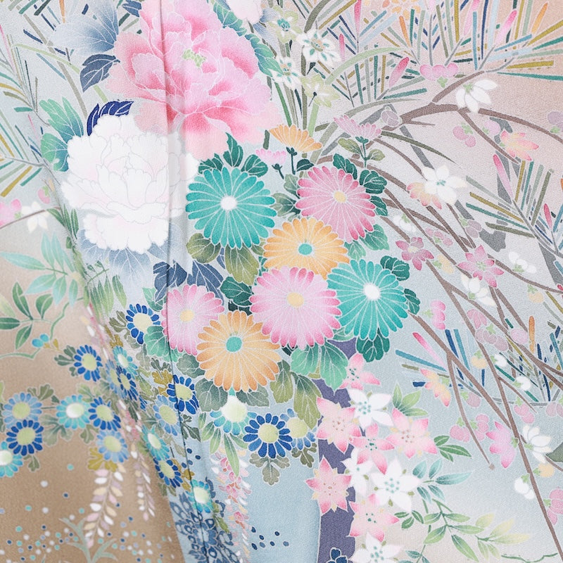 Japanese kimono used <irotome>-size M silk 100% silk /T93