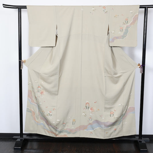 Japanese kimono used <houmongi>-size M silk 100% silk /T95