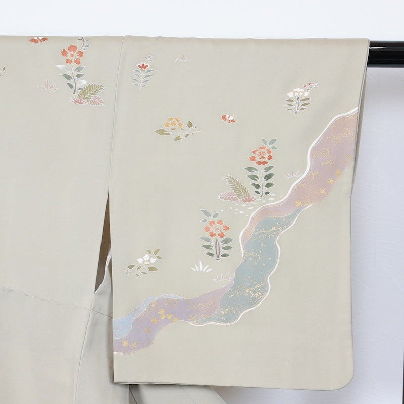 Japanese kimono used <houmongi>-size M silk 100% silk /T95